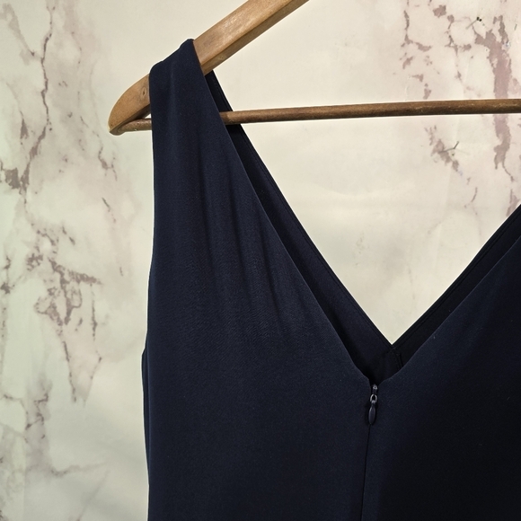 LRL Ralph Lauren Dress Women 18 1X Navy Ponte Lace Faux Wrap Plunge Ruched - Picture 6 of 14